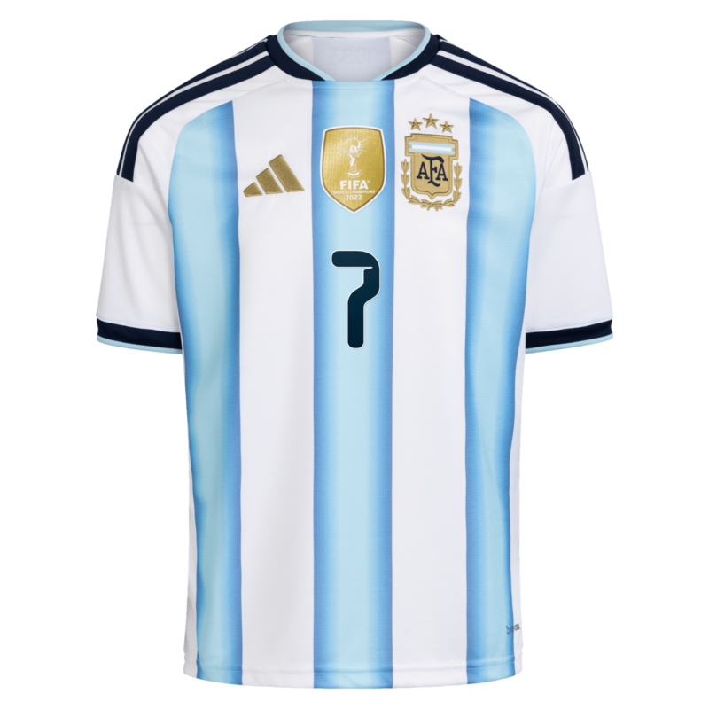A2B image: argentina-adidas-home-shirt-2026-kids-with-de-paul-7-printing Argentina adidas Home Shirt 2026 - Kids with De Paul 7 printing