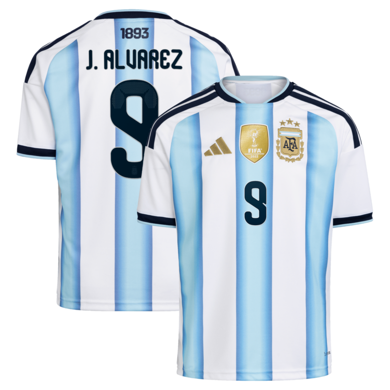 A2B image: argentina-adidas-home-shirt-2026-kids-with-j-alvarez-9-printing Argentina adidas Home Shirt 2026 - Kids with J. Alvarez 9 printing