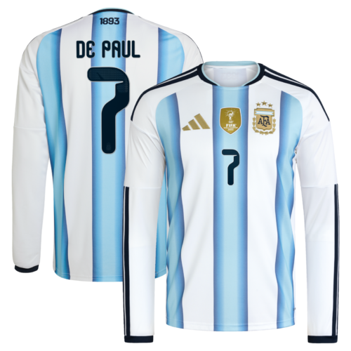 Argentina adidas Home Shirt 2026 -Long sleeve with De Paul 7 printing