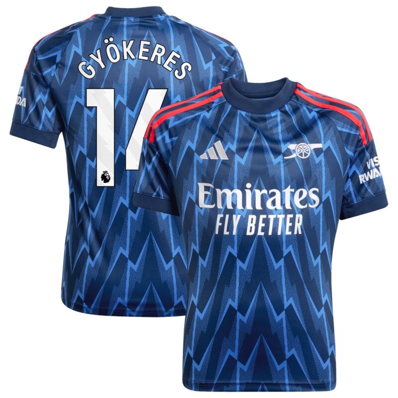 A2B image: arsenal-adidas-away-shirt-2025-26-kids-with-gyokeres-14-printing Arsenal adidas Away Shirt 2025-26 - Kids with Gyökeres 14 printing