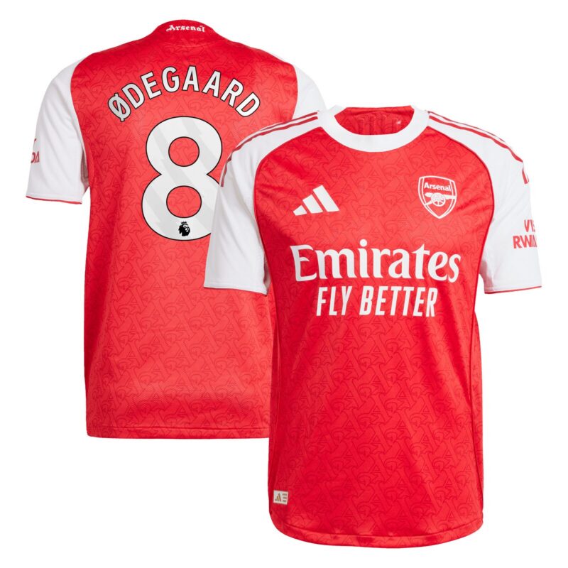 Arsenal adidas Home Authentic Shirt 2025-26 with Ødegaard 8 printing