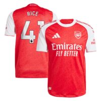 Arsenal adidas Home Authentic Shirt 2025-26 with Rice 41 printing