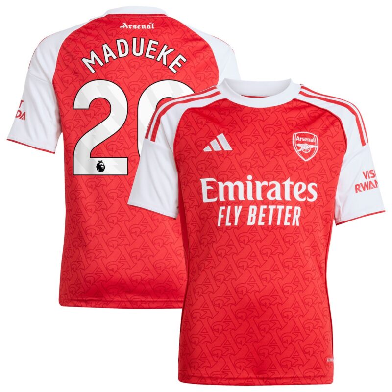 Arsenal adidas Home Shirt 2025-26 - Kids with Madueke 20 printing