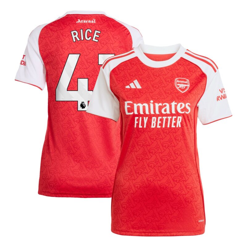 A2B image: arsenal-adidas-home-shirt-2025-26-womens-with-rice-41-printing Arsenal adidas Home Shirt 2025-26 - Womens with Rice 41 printing