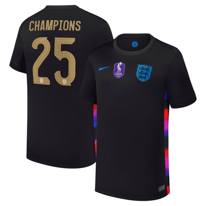 A2B image: england-lionesses-nike-away-stadium-shirt-2025-kids-with-champions-25-printing-2 England Lionesses Nike Away Stadium Shirt 2025 - Kids with Champions 25 printing