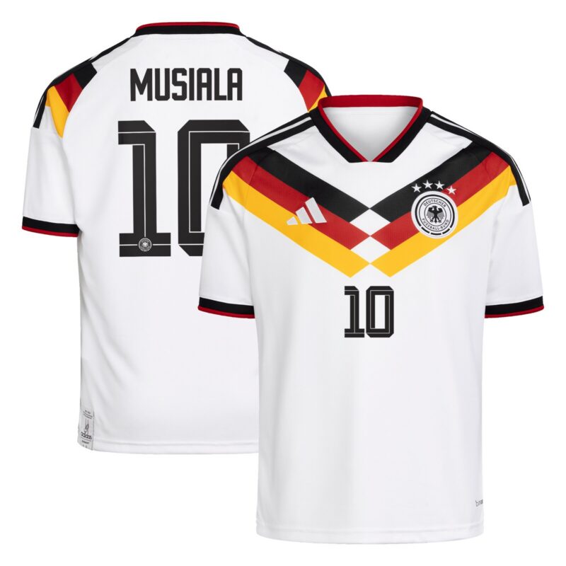 A2B image: germany-national-team-adidas-home-shirt-2026-kids-with-musiala-10-printing Germany National Team adidas Home Shirt 2026 - Kids with Musiala 10 printing