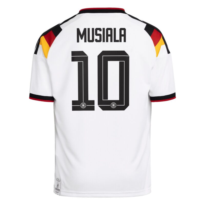 A2B image: germany-national-team-adidas-home-shirt-2026-kids-with-musiala-10-printing Germany National Team adidas Home Shirt 2026 - Kids with Musiala 10 printing
