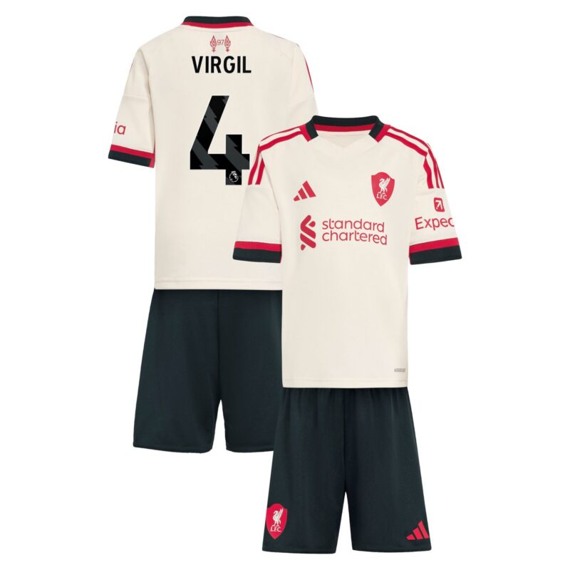 Liverpool adidas Away Minikit 2025-26 with Virgil 4 printing