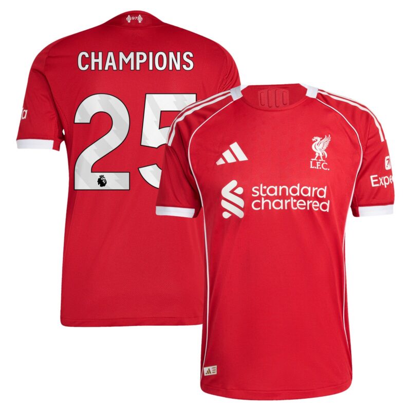 Liverpool adidas Home Authentic Shirt 2025-26 with Champions 25 printing