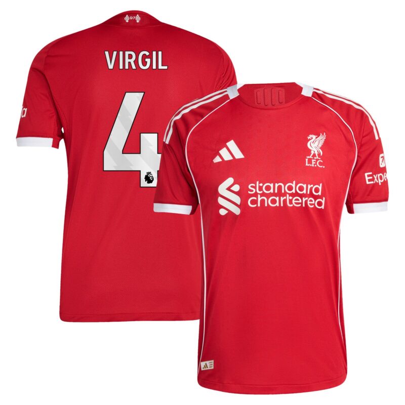Liverpool adidas Home Authentic Shirt 2025-26 with Virgil 4 printing
