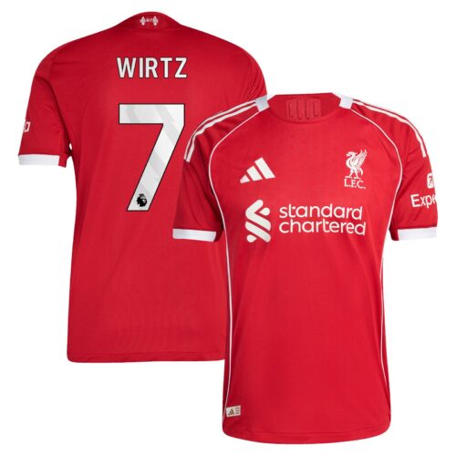 Liverpool adidas Home Authentic Shirt 2025-26 with Wirtz 7 printing
