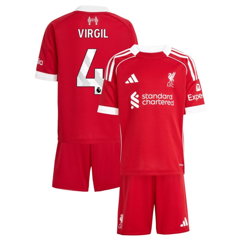 Liverpool adidas Home Minikit 2025-26 with Virgil 4 printing