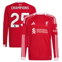 Liverpool adidas Home Shirt 2025-26 - Kids - Long sleeve with Champions 25 printing