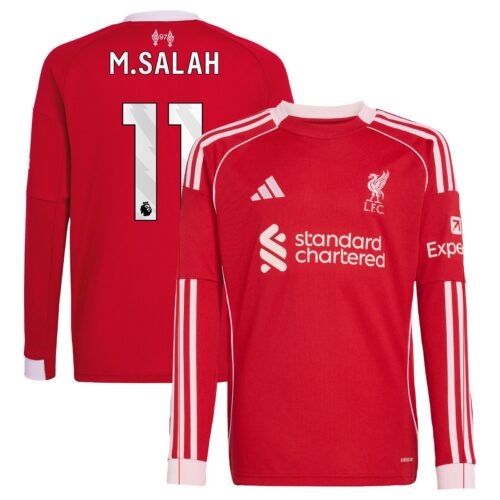 A2B image: liverpool-adidas-home-shirt-2025-26-kids-long-sleeve-with-m-salah-11-printing Liverpool adidas Home Shirt 2025-26 - Kids - Long sleeve with M.Salah 11 printing
