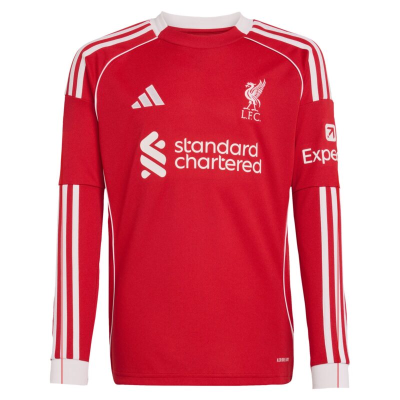 Liverpool adidas Home Shirt 2025-26 - Kids - Long sleeve with M.Salah 11 printing
