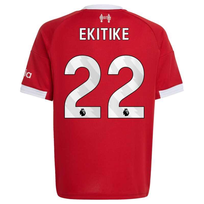 Liverpool adidas Home Shirt 2025-26 - Kids with Ekitike 22 printing