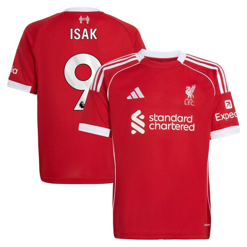 A2B image: liverpool-adidas-home-shirt-2025-26-kids-with-isak-9-printing Liverpool adidas Home Shirt 2025-26 - Kids with Isak 9 printing
