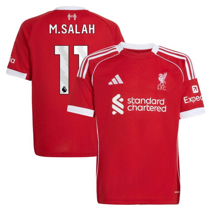A2B image: liverpool-adidas-home-shirt-2025-26-kids-with-m-salah-11-printing Liverpool adidas Home Shirt 2025-26 - Kids with M.Salah 11 printing