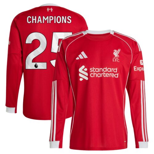 Liverpool adidas Home Shirt 2025-26 - Long sleeve with Champions 25 printing