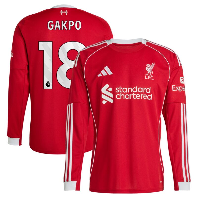 Liverpool adidas Home Shirt 2025-26 - Long sleeve with Gakpo 18 printing