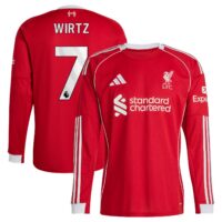 Liverpool adidas Home Replica Shirt 2025-26 - Long sleeve with Wirtz 7 printing