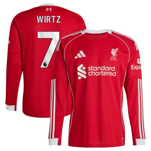 Liverpool adidas Home Replica Shirt 2025-26 - Long sleeve with Wirtz 7 printing