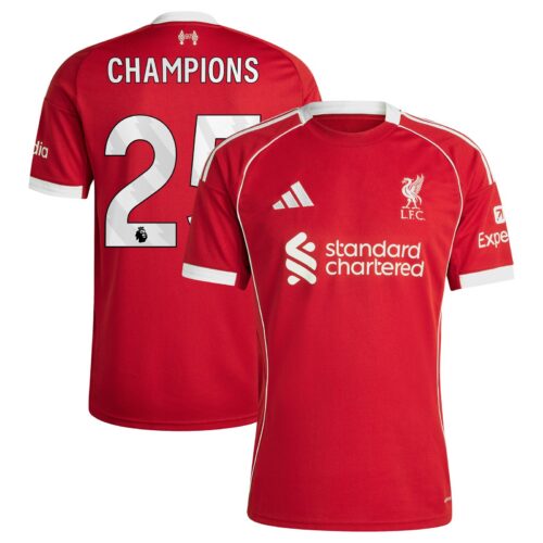 Liverpool adidas Home Shirt 2025-26 with Champions 25 printing