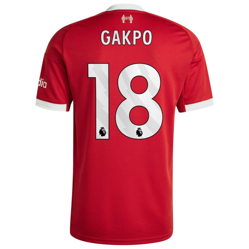 Liverpool adidas Home Shirt 2025-26 with Gakpo 18 printing