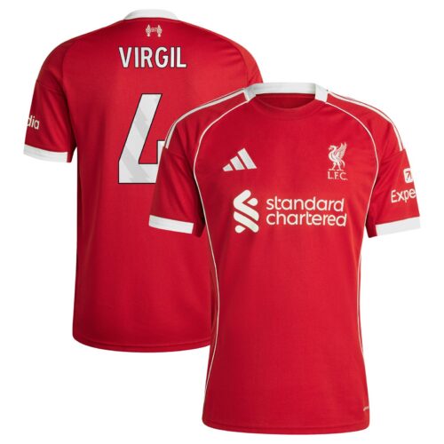 Liverpool adidas Home Shirt 2025-26 with Virgil 4 printing