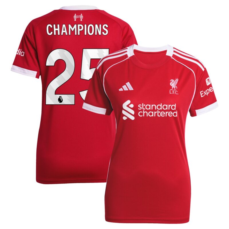 Liverpool adidas Home Shirt 2025-26 - Womens with Champions 25 printing