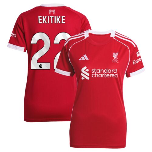 A2B image: liverpool-adidas-home-shirt-2025-26-womens-with-ekitike-22-printing Liverpool adidas Home Shirt 2025-26 - Womens with Ekitike 22 printing
