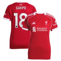 A2B image: liverpool-adidas-home-shirt-2025-26-womens-with-gakpo-18-printing Liverpool adidas Home Shirt 2025-26 - Womens with Gakpo 18 printing