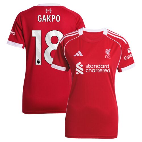 Liverpool adidas Home Shirt 2025-26 - Womens with Gakpo 18 printing