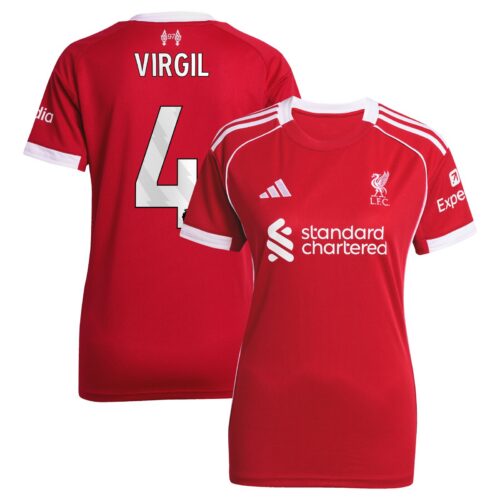 Liverpool adidas Home Shirt 2025-26 - Womens with Virgil 4 printing