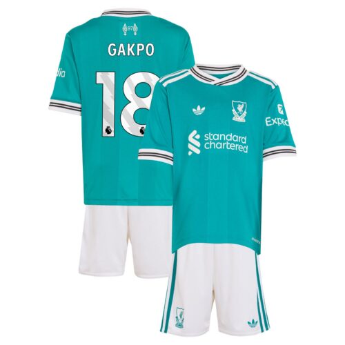 Liverpool adidas Third Minikit 2025-26 with Gakpo 18 printing