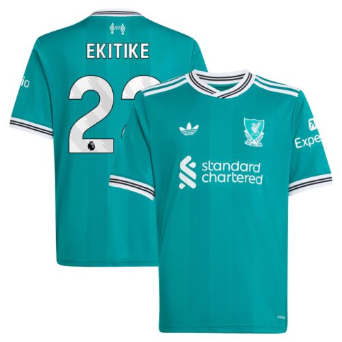Liverpool adidas Third Shirt 2025-26 - Kids with Ekitike 22 printing