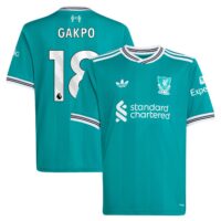 A2B image: liverpool-adidas-third-shirt-2025-26-kids-with-gakpo-18-printing Liverpool adidas Third Shirt 2025-26 - Kids with Gakpo 18 printing