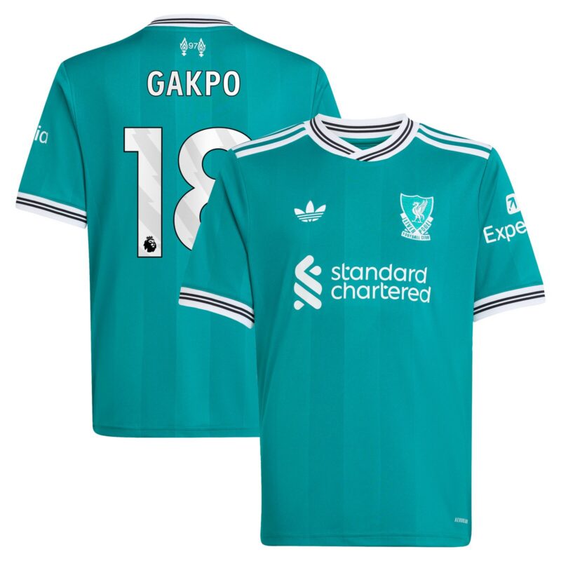 A2B image: liverpool-adidas-third-shirt-2025-26-kids-with-gakpo-18-printing Liverpool adidas Third Shirt 2025-26 - Kids with Gakpo 18 printing