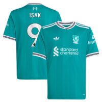 A2B image: liverpool-adidas-third-shirt-2025-26-kids-with-isak-9-printing Liverpool adidas Third Shirt 2025-26 - Kids with Isak 9 printing