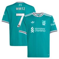 Liverpool adidas Third Shirt 2025-26 - Kids with Wirtz 7 printing
