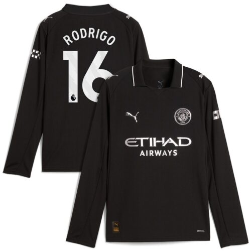 Manchester City PUMA Away Shirt 2025-26 - Long Sleeve - Kids with Rodrigo 16 printing