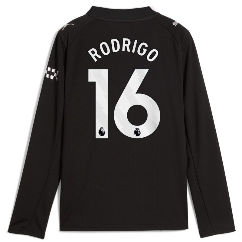Manchester City PUMA Away Shirt 2025-26 - Long Sleeve - Kids with Rodrigo 16 printing