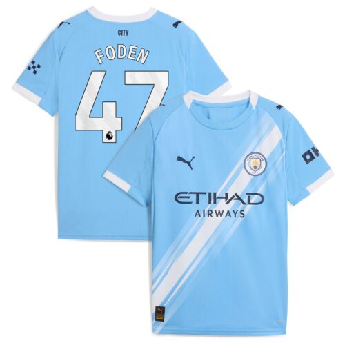A2B image: manchester-city-puma-home-shirt-2025-26-kids-with-foden-47-printing Manchester City PUMA Home Shirt 2025-26 - Kids with Foden 47 printing