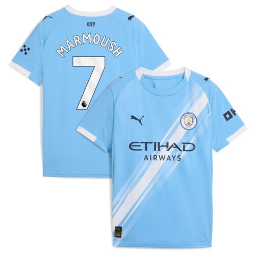 Manchester City PUMA Home Shirt 2025-26 - Kids with Marmoush 7 printing