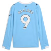 Manchester City PUMA Home Shirt 2025-26 - Long Sleeve - Kids with Haaland 9 printing