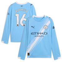 Manchester City PUMA Home Shirt 2025-26 - Long Sleeve - Kids with Rodrigo 16 printing