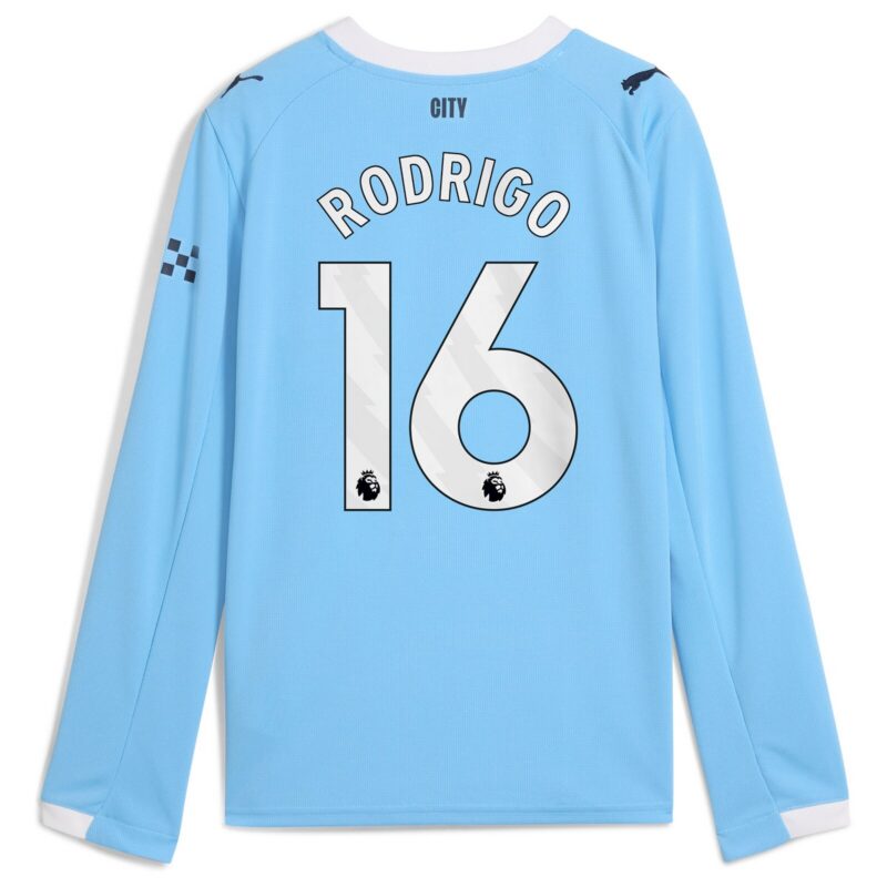 Manchester City PUMA Home Shirt 2025-26 - Long Sleeve - Kids with Rodrigo 16 printing