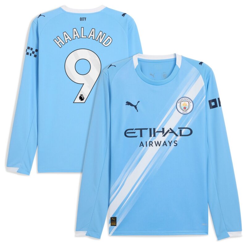 Manchester City PUMA Home Shirt 2025-26 - Long Sleeve with Haaland 9 printing