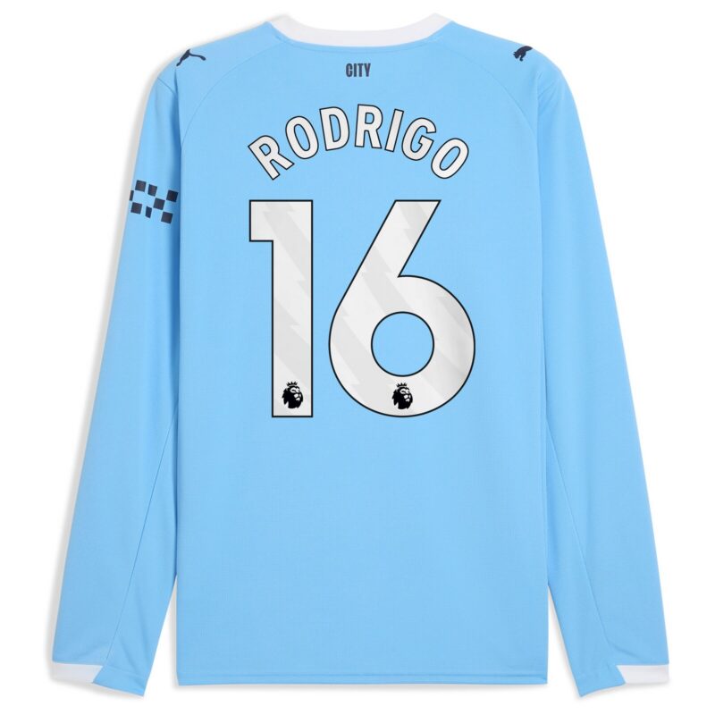 Manchester City PUMA Home Shirt 2025-26 - Long Sleeve with Rodrigo 16 printing