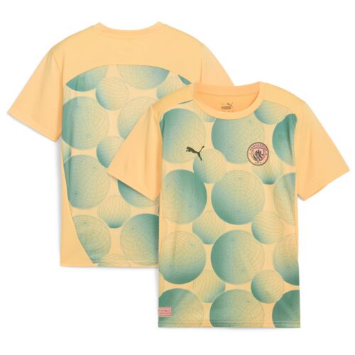 A2B image: manchester-city-puma-prematch-short-sleeve-jersey-flax-kids Manchester City PUMA Prematch Short Sleeve Jersey - Flax - Kids